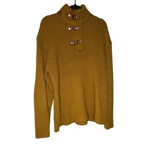 LaVane New York mustard yellow‎ wool leather elbow patch sweater